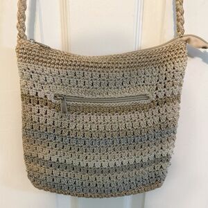 The Sak Neutral Crochet Crossbody Bag – Boho Woven Purse, EUC, Adjustable Strap